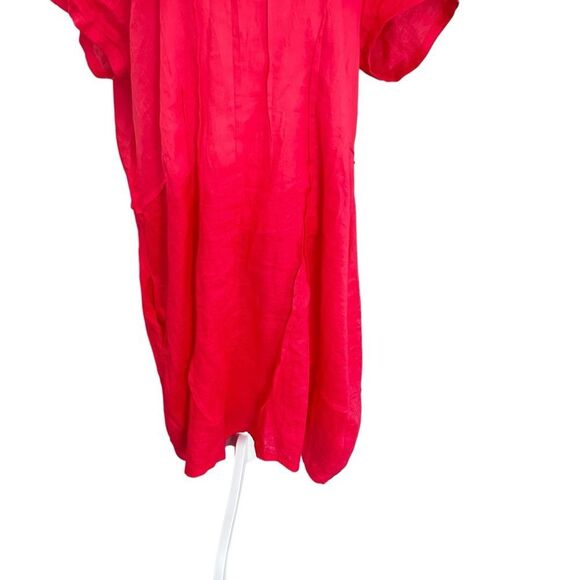 Lisa Bayne Red 100% Linen Midi Dress with Pockets Size XL Made in USA - Picture 3 of 6